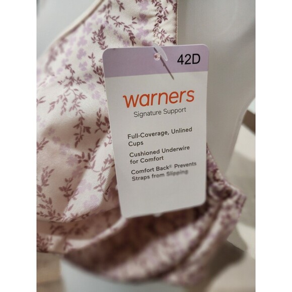 NWT Warners Signature Support Underwire Unlined Full Coverage Bra 35002A Sz 42D - Picture 2 of 8